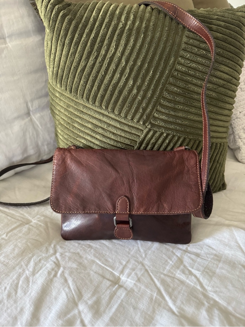 Brown Leather Crossbody Bag with Buckle Detail